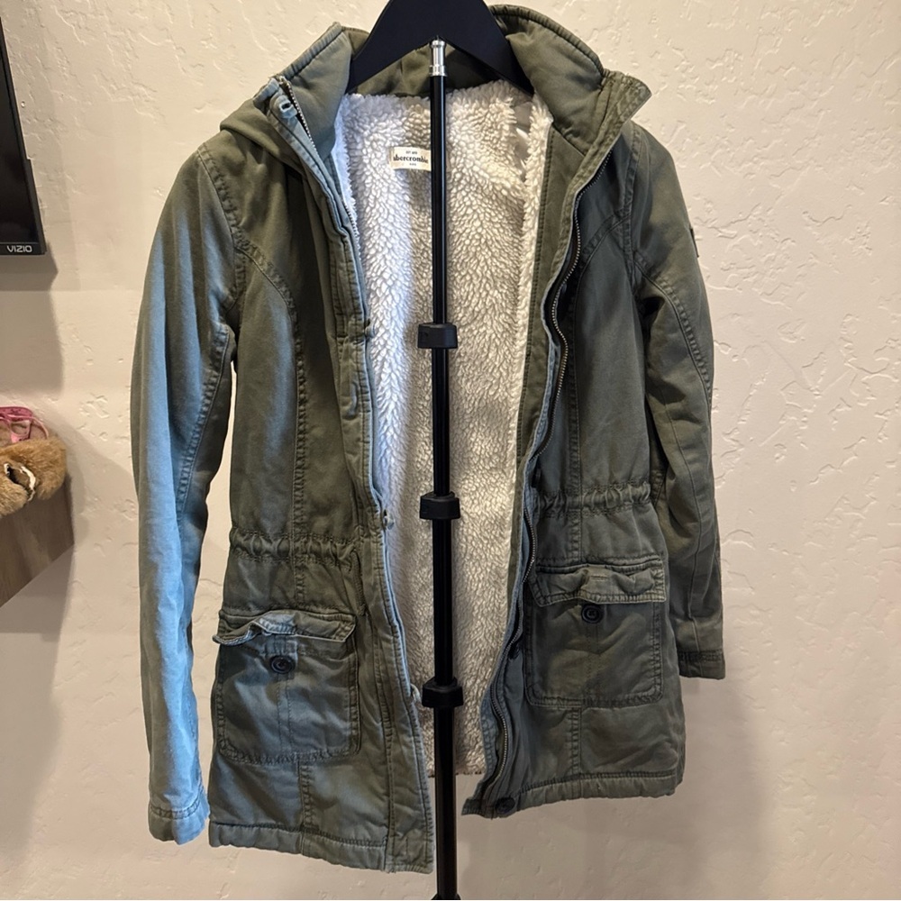 Y2K Abercrombie & Fitch Cream Plush Sherpa Parka Military Jacket - Kids